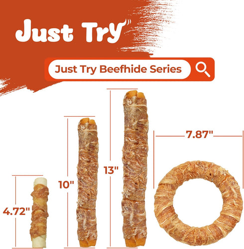 2 Packs 13" Just Try Large Size Chicken Wrapped Rawhide Dog Chew Sticks - Long Lasting Dog Chews, Dog Treats for Large