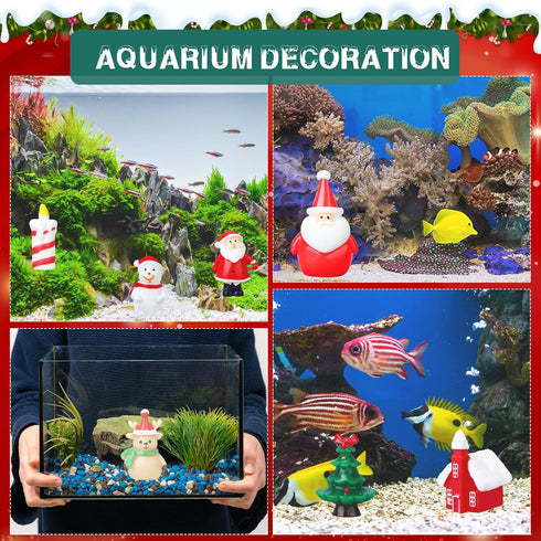 Soaoo 9 Pcs Christmas Aquarium Decoration Fish Tank Resin Ornaments Xmas Series Micro Landscaping Decor for Parties