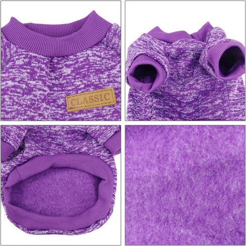 Idepet Pet Dog Knitwear Sweater, Soft Fleece Coat for Small, Medium, Large Dogs, Purple (L)