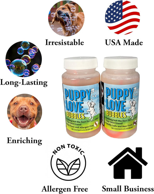 Puppy Love Bubbles 4oz. Bottle-2 Pack, Peanut Butter Scented Bubbles for Dogs in Peanut Butter Flavor