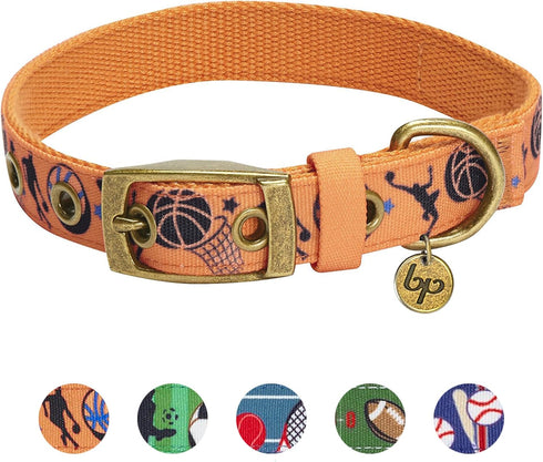 Blueberry Pet Sports Fan Basketball Canvas Adjustable Dog Collar - Passion Orange, Neck 13-16.5", for Medium Breed