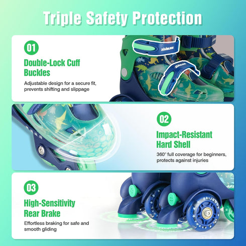 ZOOBLISS 3-7 4 Kids Roller Skates for Beginners - Toddler Roller Skates for Boys and Girls Ages with Light-Up Wheels