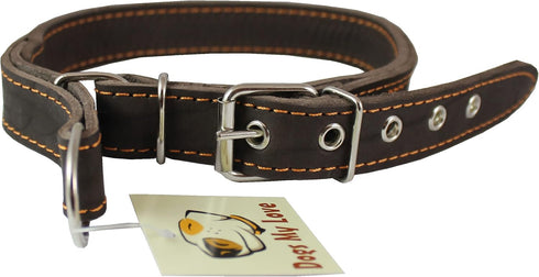 Martingale Genuine Brown Double Ply Leather Dog Collar Choker Medium to Large Fits 17.5"-21" Neck.