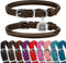 BRONZEDOG Coffee Brown Rolled Leather Dog Collar with QR ID Tag for Small Medium Large Dogs (L: 16-18 Inch)