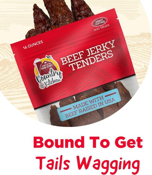 Country 16 oz Kitchen Beef Jerky Tender Dog Treats, Made with Real Beef, High Protein, Low Fat, No Artificial Colors
