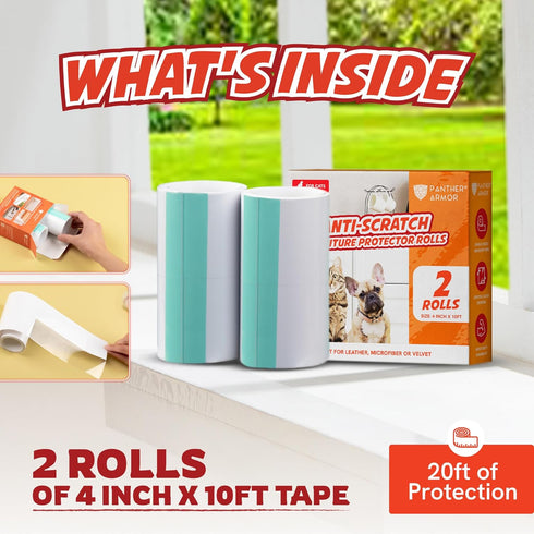 Panther Armor Anti Scratch Furniture Protector, 2X Rolls, 4in x 20ft Furniture Scratch Guards for Cats