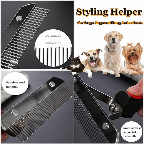 Undercoat Rake for Dogs, Long Tooth Grooming Rakes Brush with Anti-Slip Handle for Shedding Long Hair Pets
