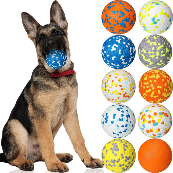 Lenwen 10 Pcs Dog Toy Ball for Aggressive Chewers, Interactive Bouncy Floating Rubber Ball for All Dogs (Bright Color,