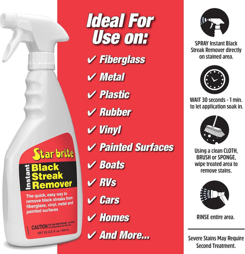 Star brite Instant Black Streak Remover - Dissolve Grease, Oil, Smoke & Exhaust Stains on Fiberglass, Vinyl, Metal