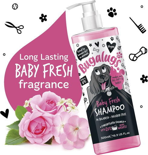 Baby Fresh Dog Shampoo - 16.85 FL Oz Vegan Pet Shampoo with Baby Powder Scent for Smelly Dogs