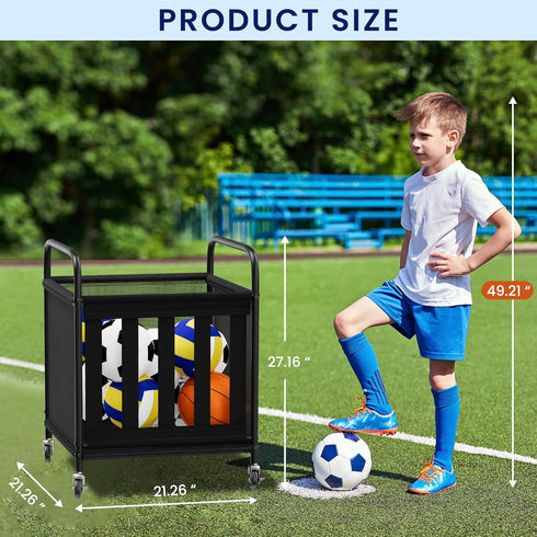 Ball Storage Cart, Sports Equipment Organizer with Wheels, Storing Volleyball, Basketball, Soccer, Baseball and Toy