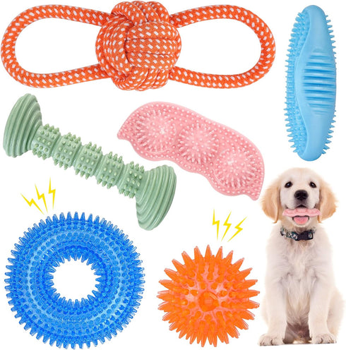 6 Pack Dog Chew Squeaky Toys for Puppy Teething 2-8 Months, Soft & Durable Chew Toys for Small and Medium Dogs