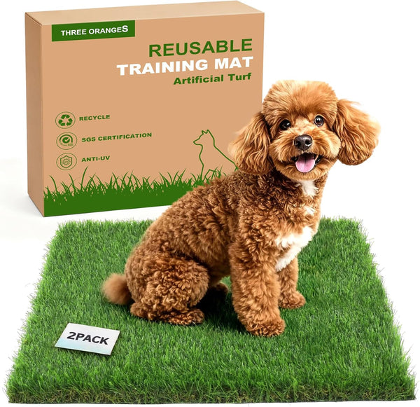THREE ORANGES Washable Artificial Grass Pads for Dogs, 2-Pack 23x23 inch Reusable Turf Mats,