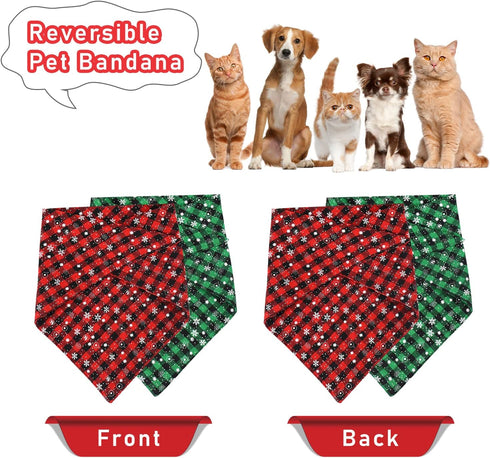 Malier 2 Pack Dog Bandana Christmas Classic Plaid Snowflake Scarf Set for Small Medium Large Dogs (Green + Red)
