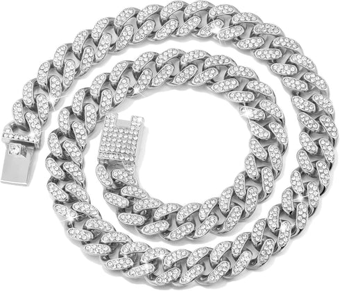 Cuban Link Dog Collar, Gold Silver Metal Chain, Cuban Diamond Pet Collars for Dogs Cats, Jewelry 8/10/14/16/18/20/24/28