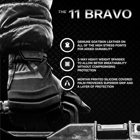 Glove Station 11 Bravo Work Gloves - Goatskin Leather Palm, Knuckle Protection, Gel Foam Patrol Gloves for Men,