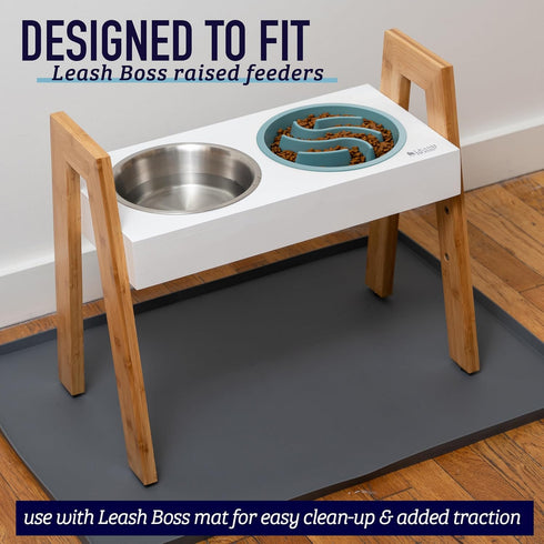 Leashboss Dog Bowl Slow Feeder, Maze Food Bowl Compatible with Raised Pet Feeders, 1.5 Cup, Blue