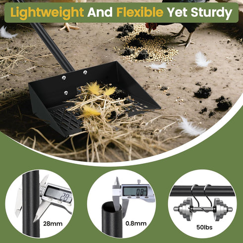 Dreamillo 15.7 40-67 Alloy Steel Chicken Poop Scooper for Sand - Extra Large Chicken Coop Scoop - Simplified Cleaning
