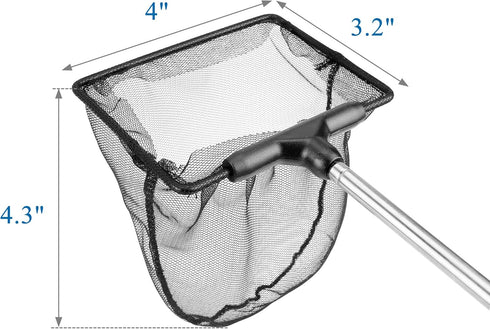 Lpraer Aquarium Fish Net - 3.2" x 4" with Extendable 7.4"-16.3" Telescopic Stainless Steel Handle