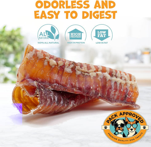 Pack 5-6" (4ct) Approved Beef Trachea - Dehydrated Beef Dog Treats Made in USA - Single Ingredient Treat w/Chondroitin