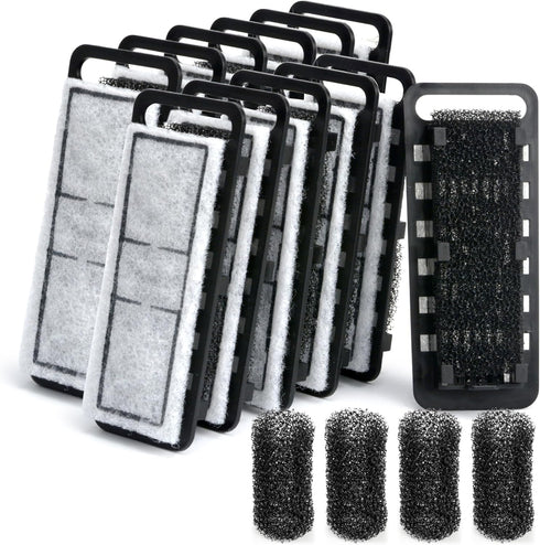 NICREW Slim Aquarium Filter Cartridges (12 pcs) with 4 Intake Sponges