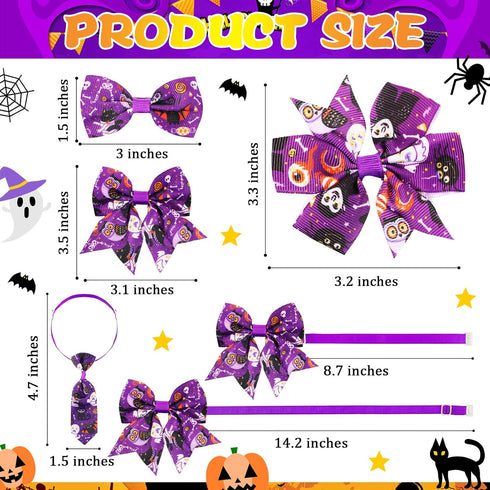 120 Pcs Halloween Dog Bow Tie Collar Set, Includes 60 Pumpkin Bow Ties, 30 Dog Neckties, 30 Large Bow Tie Collars, Pet