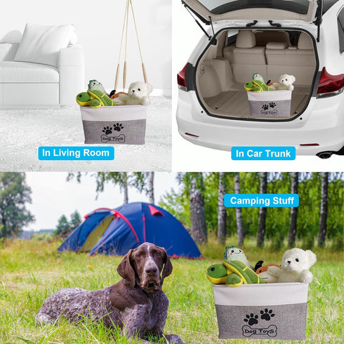 Dog Toy Basket | Collapsible Toy Box with Handles | Foldable Dog Toy Bin for Pet Accessories