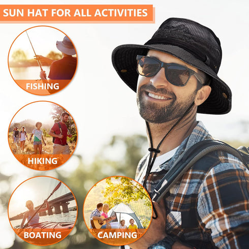 Obling Sun Hat for Men Women, Fishing Hat UPF 50 Wide Brim Bucket Safari Boonie