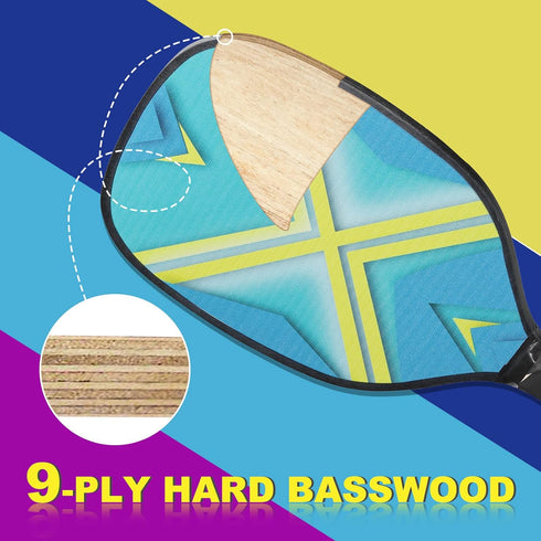 PATIKIL Pickleball Paddles Set with 4 Premium Wood Rackets, Cushion Grip, 4 Balls, Cooling Towels, Carry Bag