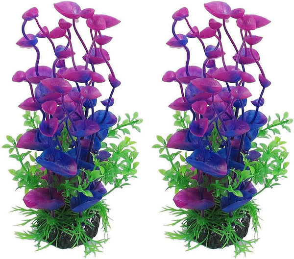 CNZ Purple/Green Aquarium Plastic Artificial Plants 8-inch Tall, 2-Pack by CNZ