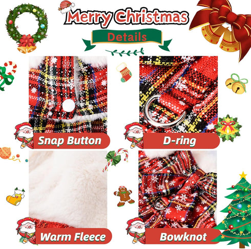 Dog Sweater Dress for Small Dogs, XX-Small, Red Plaid Winter Outfit for Chihuahua Yorkie Teacup
