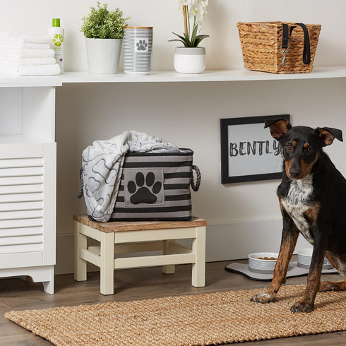 Bone Dry Pet Storage Collection Striped Paw Patch Bin, Small Rectangle, Black