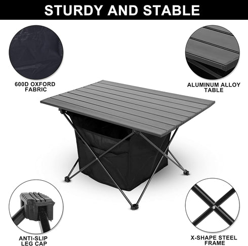YSSOA Portable Folding Aluminum Alloy Table with High-Capacity Storage and Carry Bag for Camping, Traveling, Hiking