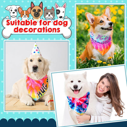 Huhumy 50 Summer Pcs Tie Dye Dog Bandanas Bulk Pet Bibs Colorful Triangle Scarf Tie Dye with Sayings Pet Bandanas