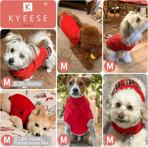 KYEESE Dog Sweater Soft Pullover for Small Dogs, Warm Turtleneck with Gingham Patchwork, Comfy Pet Coat