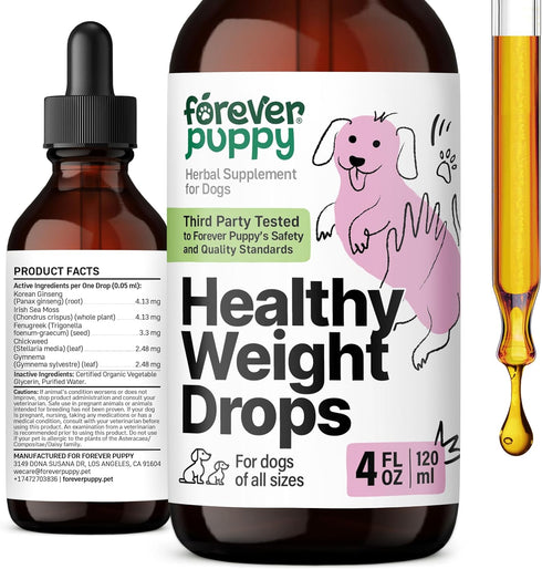 Healthy Weight Drops for Dogs, Weight Management Supplements with Irish Sea Moss & Fenugreek for Small, Medium, Large