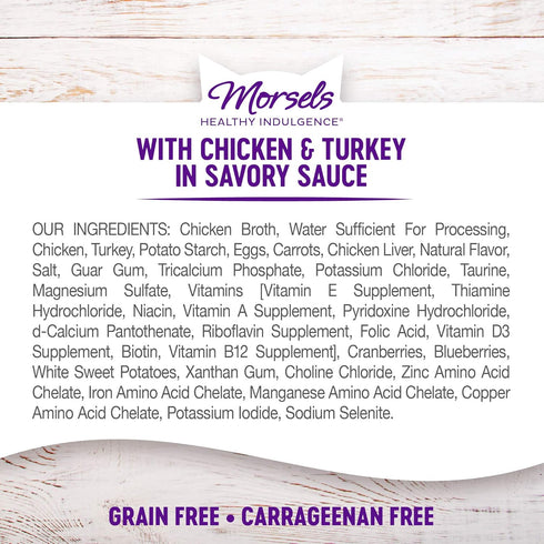 Wellness Healthy Indulgence Morsels Grain-Free Wet Cat Food, 3 Oz Pouches, Chicken & Turkey, 24 Pack