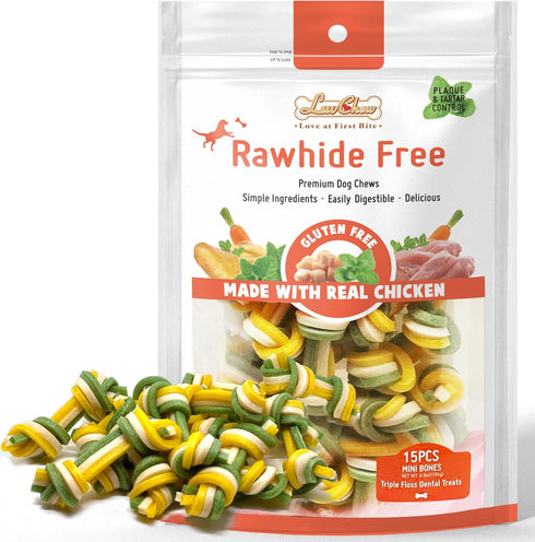 Rawhide Free Triple Dental Floss Dog Treats, 15 pcs/bag for Healthy Teeth
