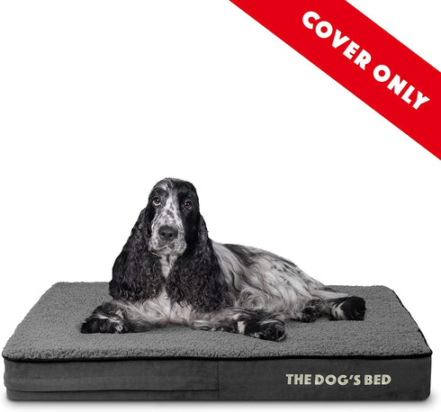 Replacement Outer Cover ONLY for The Dog's Bed, Washable Plush Fabric, Medium 34” x 22” x 4” (Grey Plush)
