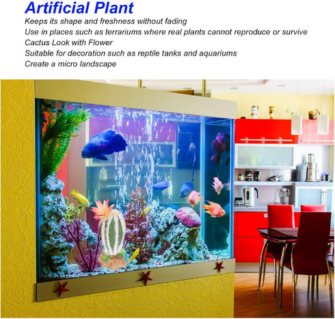 HEEPDD Artificial Cactus Plant, Aquarium Landscaping Decoration for Fish Tank and Reptile Terrarium