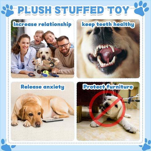 Honoson 9 Pcs Cute Durable Plush Dog Teething Toys, Soft Squeaky Stuffed Animal Chew Toys for Small & Medium Dogs