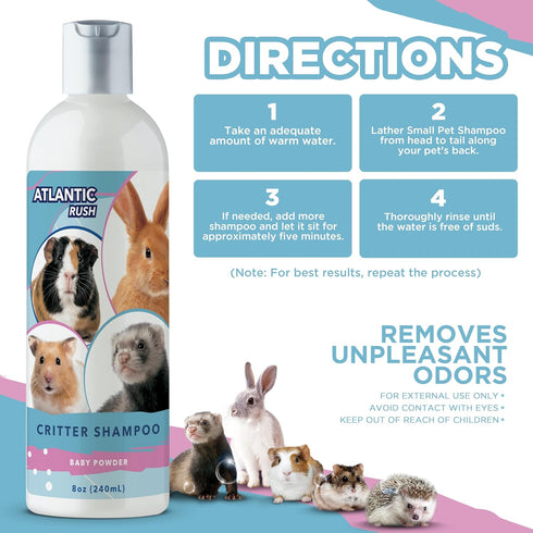 Critter Shampoo for Small Pets, 8oz Baby Powder Scented Shampoo for Ferrets, Guinea Pigs, Rabbits, and More