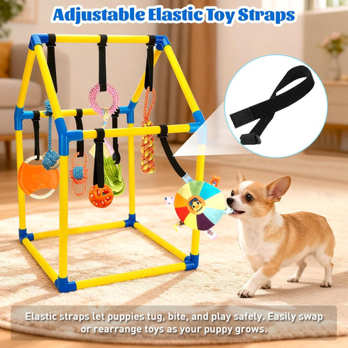 Tynexal 9 Puppy Play Gym with Hanging Toys, Interactive Dog Enrichment Playground, Removable Indoor Training Activity