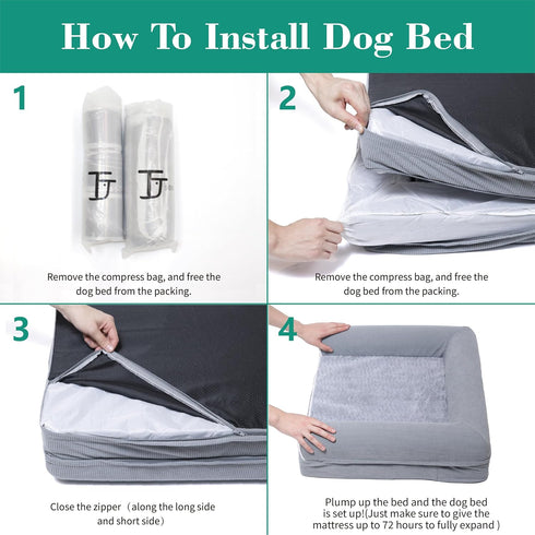 Orthopedic Dog Bed for Large Dogs - Waterproof Egg Crate Foam Pet Bed Mat with Removable Washable Cover, Non-Slip