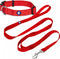 Blueberry Pet Essentials Matching Dog Collar and Double Handle Leash Set in Rouge Red, Adjustable Nylon Collar with 5