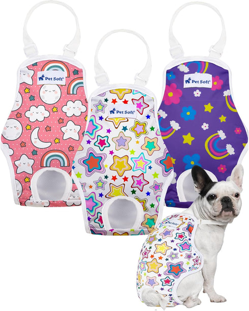 Pet Soft Dog Diapers Female Onesie Sanitary Pantie with Adjustable Suspender, Colorful Pattern Washable Puppy Diapers