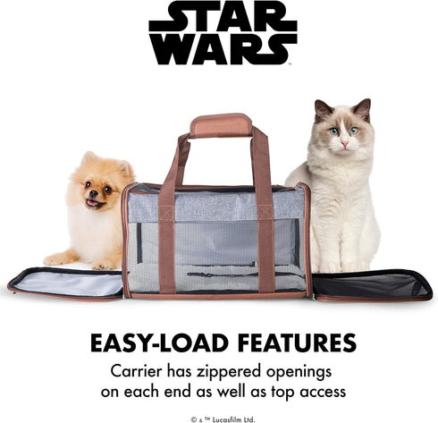 Star Wars for Pets The Mandalorian Soft Pet Carrier - Dog Travel Bag Fits Under Plane Seat, Gray & Brown