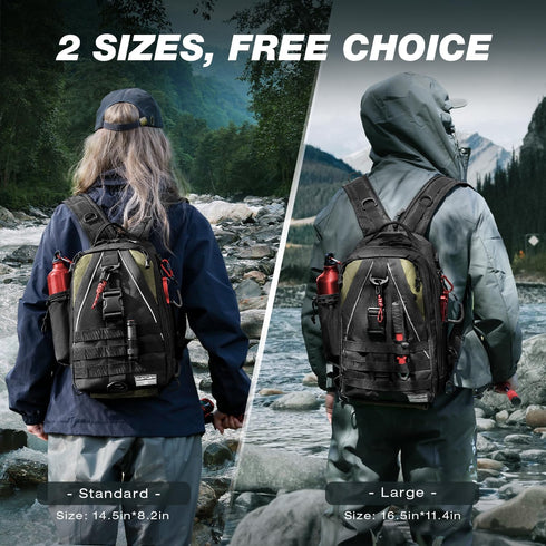 Ghosthorn Fishing Backpack Tackle Sling Bag with Rod Holder, Tackle Box Fly Fishing Gifts for Men Women