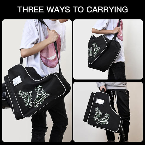 Skate Bag for Adults Roller Skates, Large Capacity Ice Skates Carry Bag with Adjustable Shoulder Strap, Nylon Inline