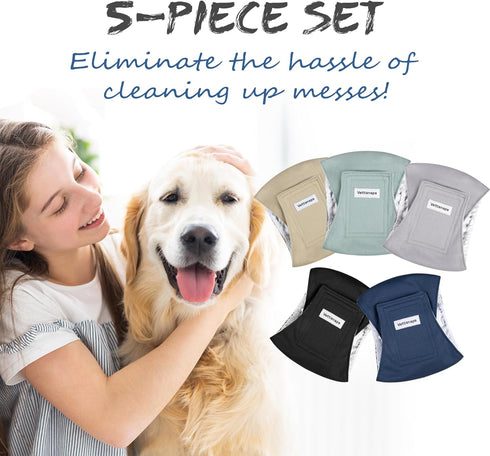 Vettisnaps 5 Pack Dog Diapers Male Reusable Belly Bands Washable for Small Male Dogs, High Absorbency for Puppy
